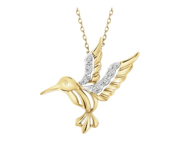 Naszyjnik z żółtego złota z brylantami -koliber - 0,05 ct - próba 585