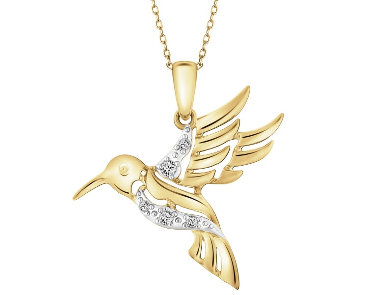 Zawieszka z żółtego złota brylantami -koliber - 0,03 ct - próba 375