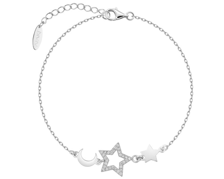 Bransoletka srebrna z cyrkoniami - Księżyc, gwiazdy