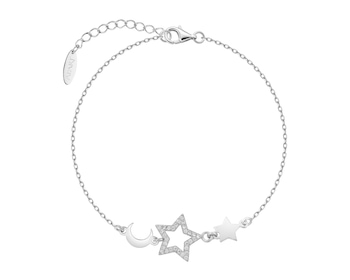Bransoletka srebrna z cyrkoniami - Księżyc, gwiazdy
