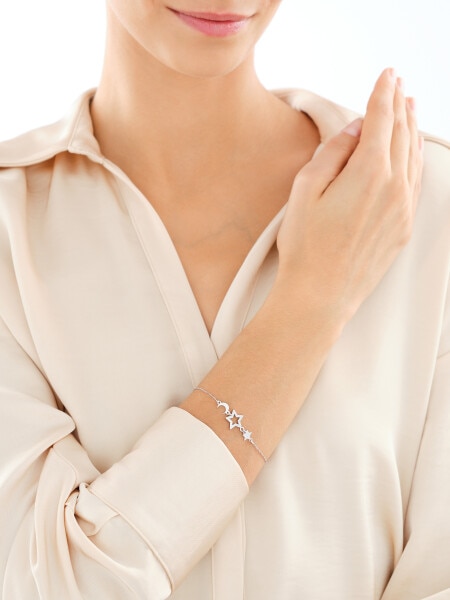 Bransoletka srebrna z cyrkoniami - Księżyc, gwiazdy