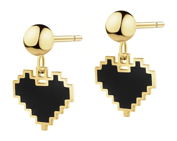 Złote kolczyki z emalią - serca