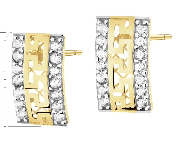 14 K Rhodium-Plated Yellow Gold Earrings with Cubic Zirconia