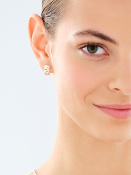 14 K Rhodium-Plated Yellow Gold Earrings with Cubic Zirconia