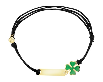 Bransoletka z elementami z żółtego złota, blaszką, emalią - koniczyna