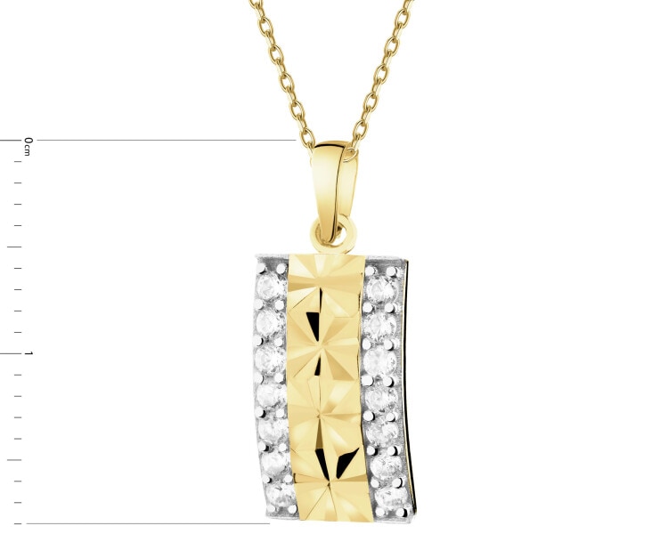 14 K Rhodium-Plated Yellow Gold Pendant with Cubic Zirconia
