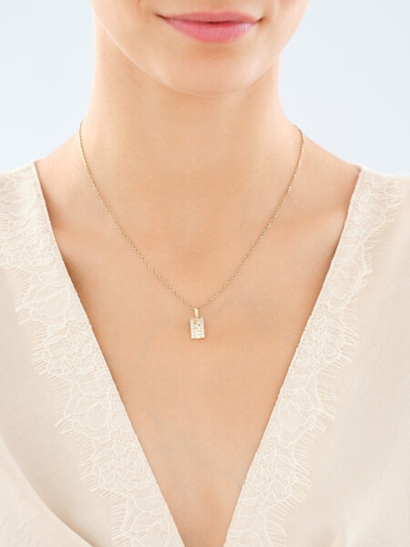 14 K Rhodium-Plated Yellow Gold Pendant with Cubic Zirconia