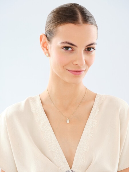 14 K Rhodium-Plated Yellow Gold Pendant with Cubic Zirconia