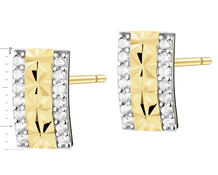 9 K Rhodium-Plated Yellow Gold Earrings with Cubic Zirconia