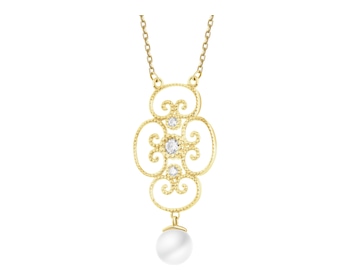 Złoty naszyjnik z perłą i cyrkoniami
