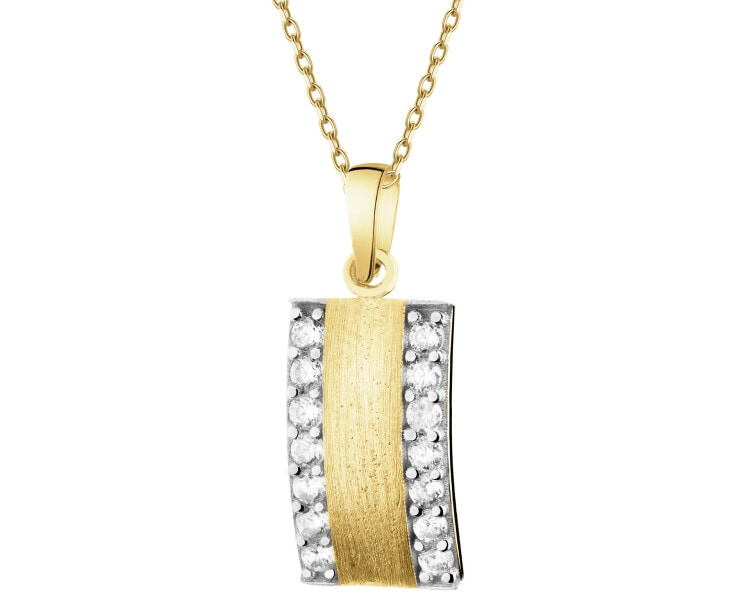 14 K Rhodium-Plated Yellow Gold Pendant with Cubic Zirconia