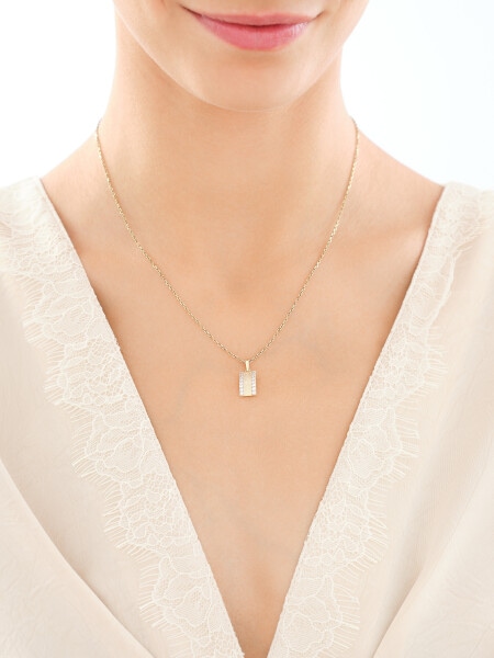 14 K Rhodium-Plated Yellow Gold Pendant with Cubic Zirconia