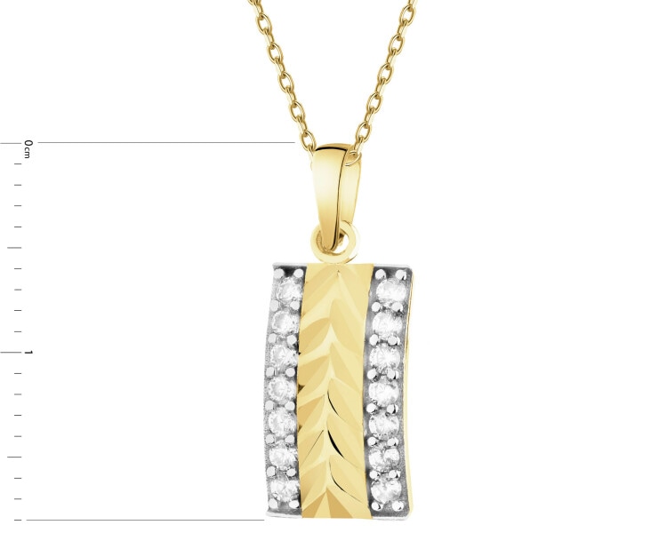 14 K Rhodium-Plated Yellow Gold Pendant with Cubic Zirconia