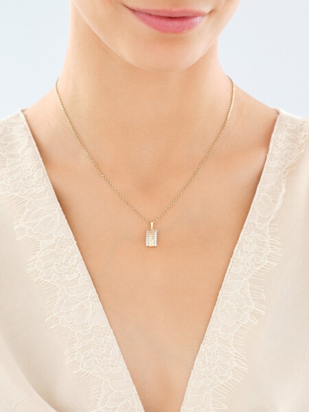 14 K Rhodium-Plated Yellow Gold Pendant with Cubic Zirconia