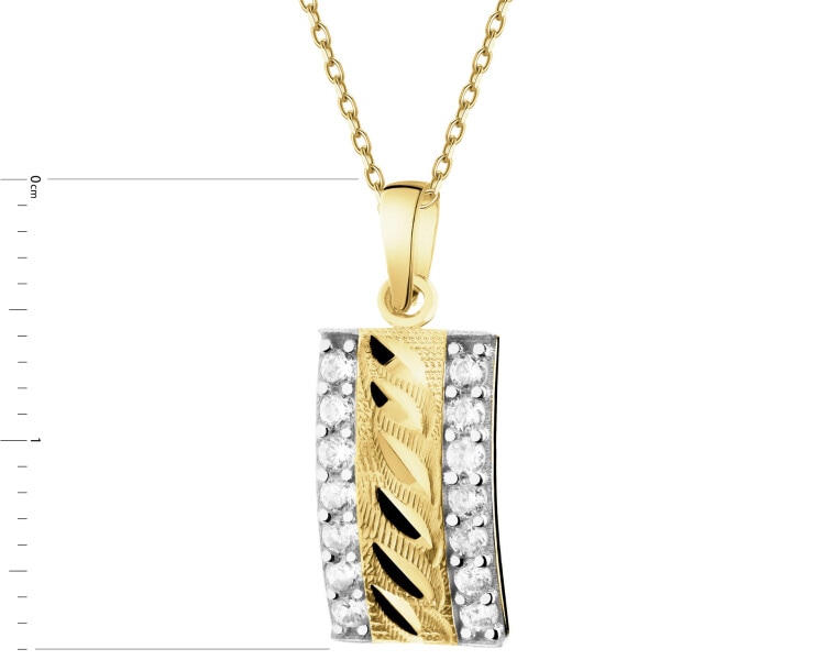 14 K Rhodium-Plated Yellow Gold Pendant with Cubic Zirconia