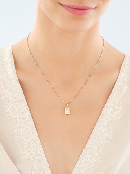 14 K Rhodium-Plated Yellow Gold Pendant with Cubic Zirconia