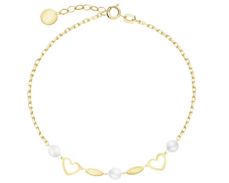 Złota bransoletka z perłami - serca