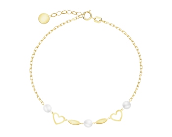 Złota bransoletka z perłami - serca