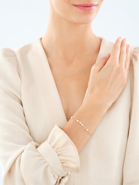 Złota bransoletka z perłami - serca