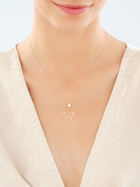 9 K Yellow Gold Necklace with Cubic Zirconia