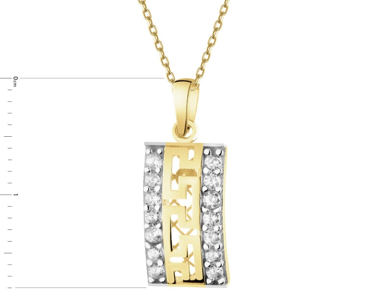 9 K Rhodium-Plated Yellow Gold Pendant with Cubic Zirconia