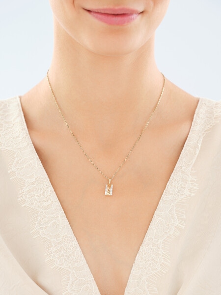 9 K Rhodium-Plated Yellow Gold Pendant with Cubic Zirconia