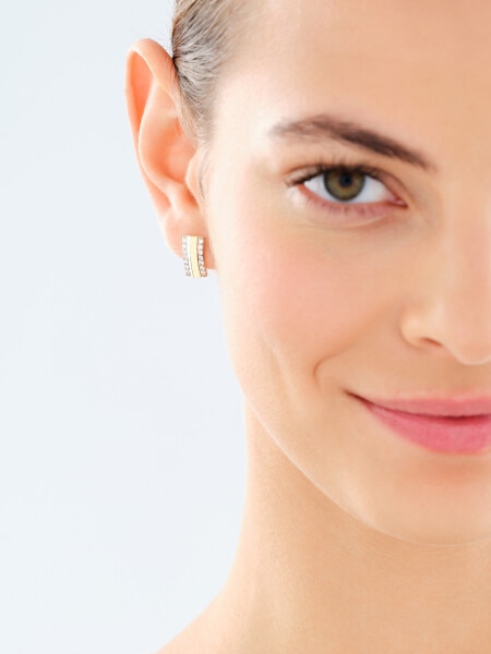 14 K Rhodium-Plated Yellow Gold Earrings with Cubic Zirconia