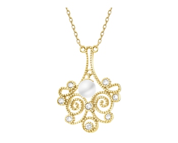 Złoty naszyjnik z perłą i cyrkoniami