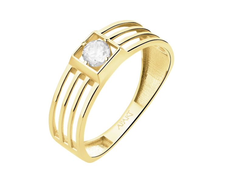 14 K Yellow Gold Band Ring with Cubic Zirconia