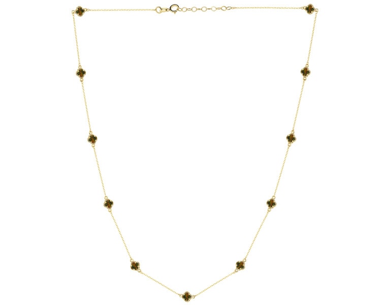 Złoty naszyjnik z opalami syntetycznymi - koniczyny
