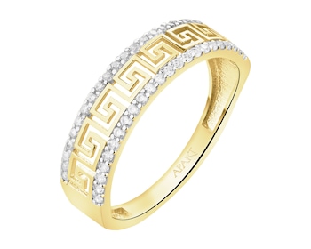 14 K Rhodium-Plated Yellow Gold Band Ring with Cubic Zirconia