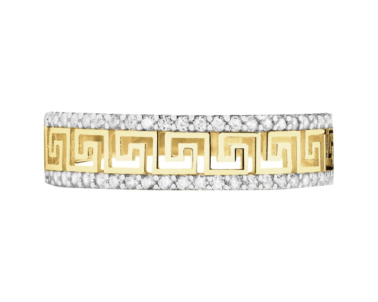 14 K Rhodium-Plated Yellow Gold Band Ring with Cubic Zirconia