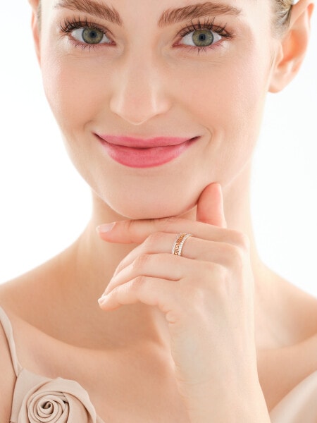 14 K Rhodium-Plated Yellow Gold Band Ring with Cubic Zirconia