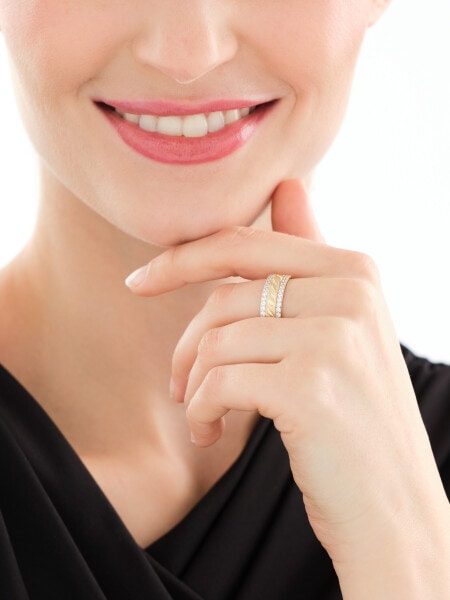 14 K Rhodium-Plated Yellow Gold Band Ring with Cubic Zirconia