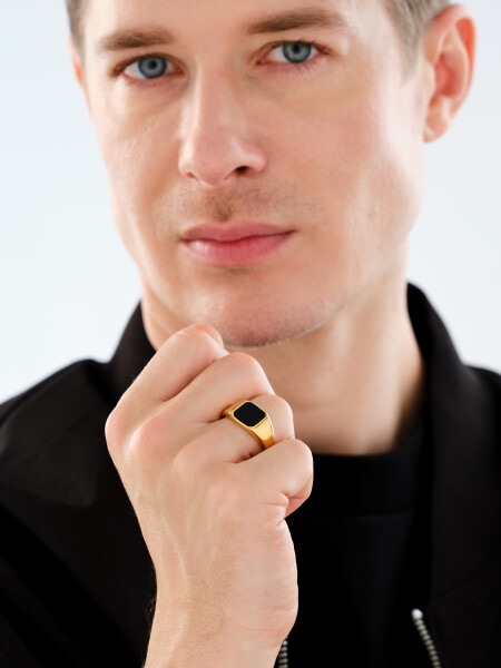 Stainless Steel Signet Ring with Agate