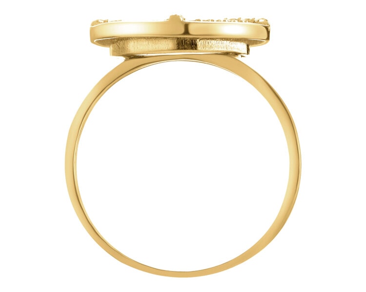 Złoty pierścionek z onyksem syntetycznym i cyrkoniami