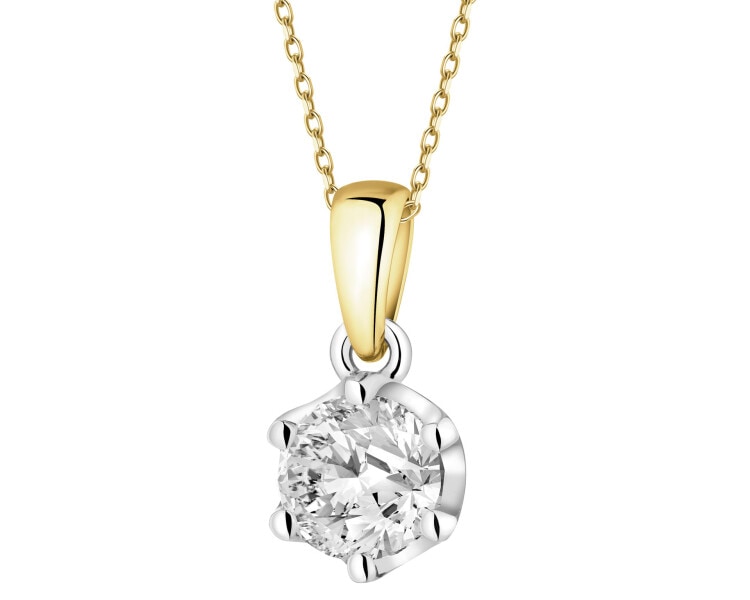 Zawieszka z żółtego i białego złota z brylantem laboratoryjnym - 0,77 ct - próba 585