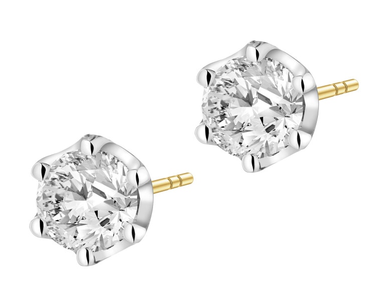 Kolczyki z żółtego i białego złota z brylantami laboratoryjnymi - 1,54 ct - próba 585