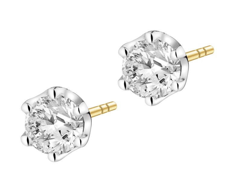 Kolczyki z żółtego i białego złota z brylantami laboratoryjnymi - 0,50 ct - próba 585