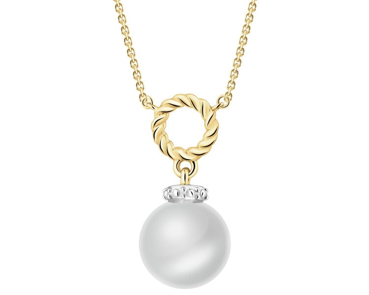 Naszyjnik z żółtego złota z diamentami i perłą - próba 585