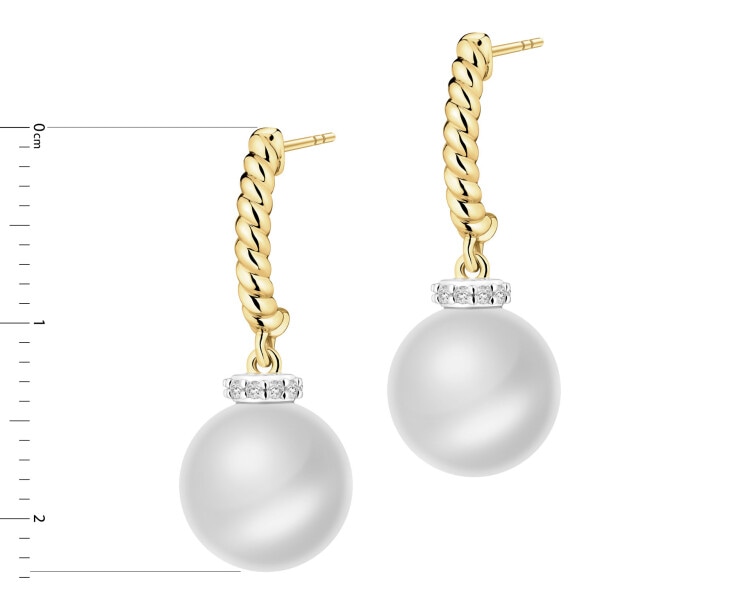 14 K Rhodium-Plated Yellow Gold Earrings  - fineness 14 K