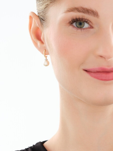 Zlaté náušnice s diamanty a perlami - ryzost 585