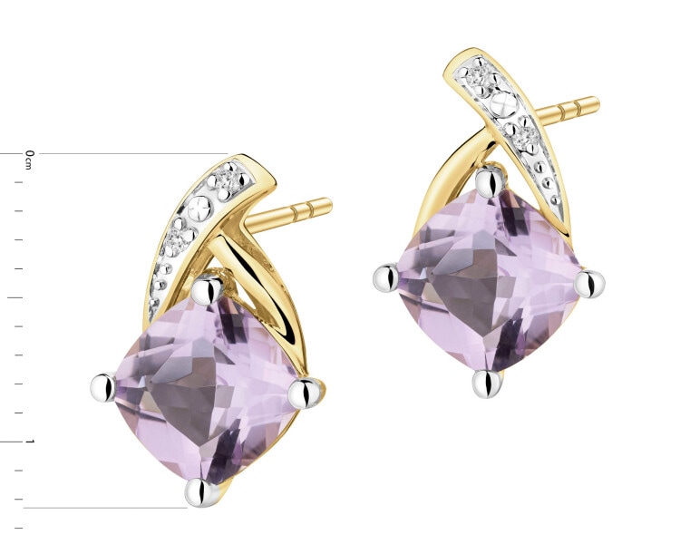 9 K Rhodium-Plated Yellow Gold Earrings  - fineness 9 K