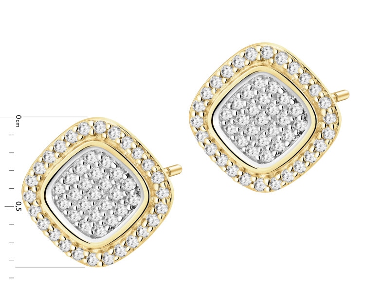 14 K Rhodium-Plated Yellow Gold Earrings with Diamonds - 0,25 ct - fineness 14 K