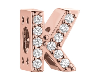 Zawieszka srebrna beads z cyrkoniami - litera K