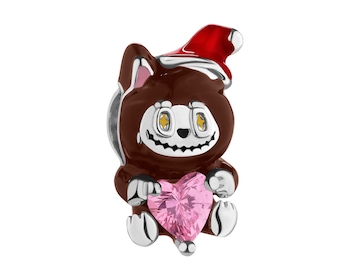 Zawieszka srebrna beads z cyrkonią i emalią - maskotka, serce