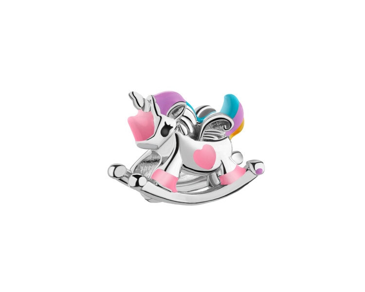 Zawieszka srebrna beads dla dziecka z emalią - jednorożec