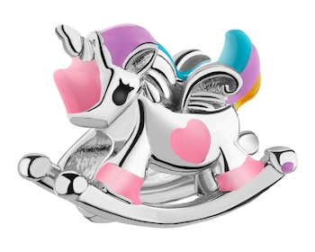 Zawieszka srebrna beads dla dziecka z emalią - jednorożec