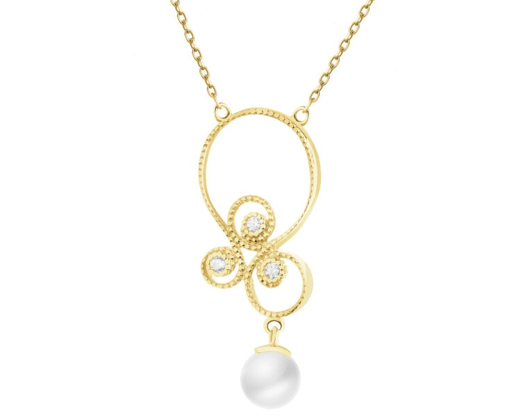 Złoty naszyjnik z perłą i cyrkoniami