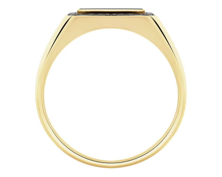 Pierścionek z żółtego złota z czarnymi brylantami i onyksem - sygnet - próba 585